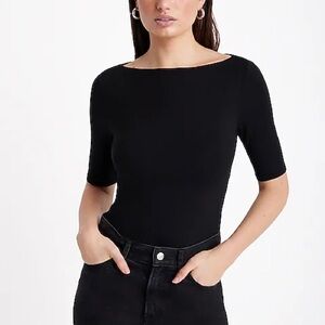 Express Black Half Sleeve Boat Neck Women's Tee